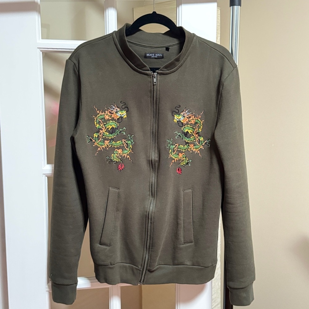 Brave Soul Olive Green Embroidered Jacket